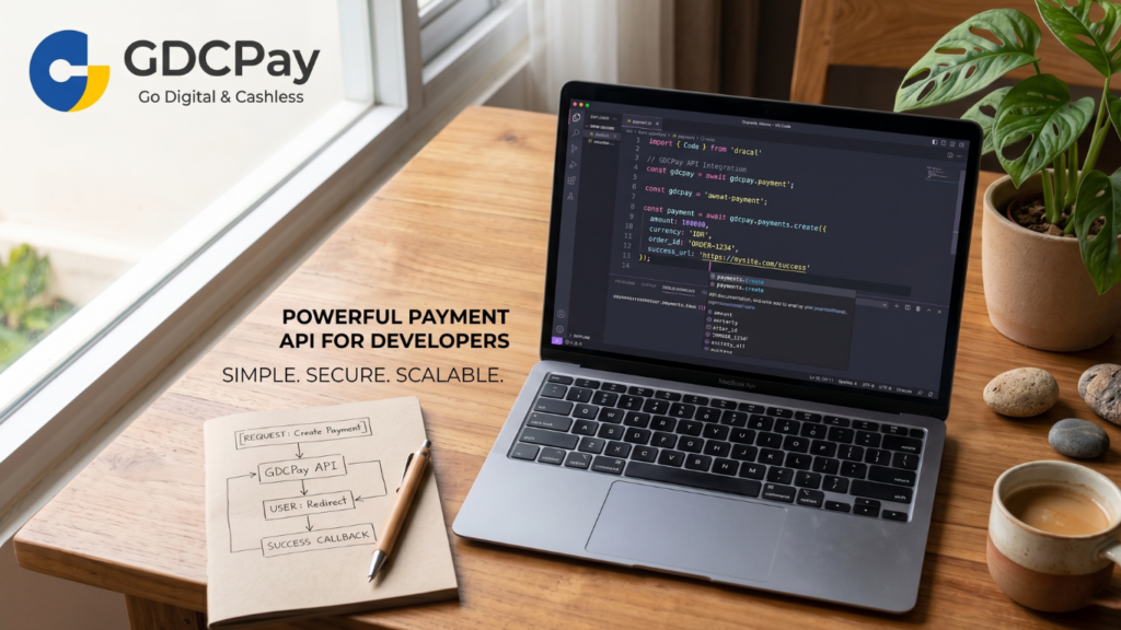 Dokumentasi dan panduan integrasi API payment gateway GDCPay yang dirancang khusus untuk kemudahan developer.