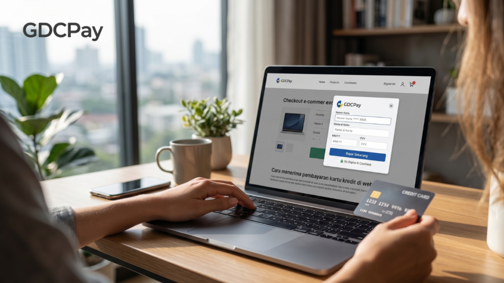 Ilustrasi cara menerima pembayaran kartu kredit di web, payment link BCA, QRIS, dan GDCPay payment gateway
