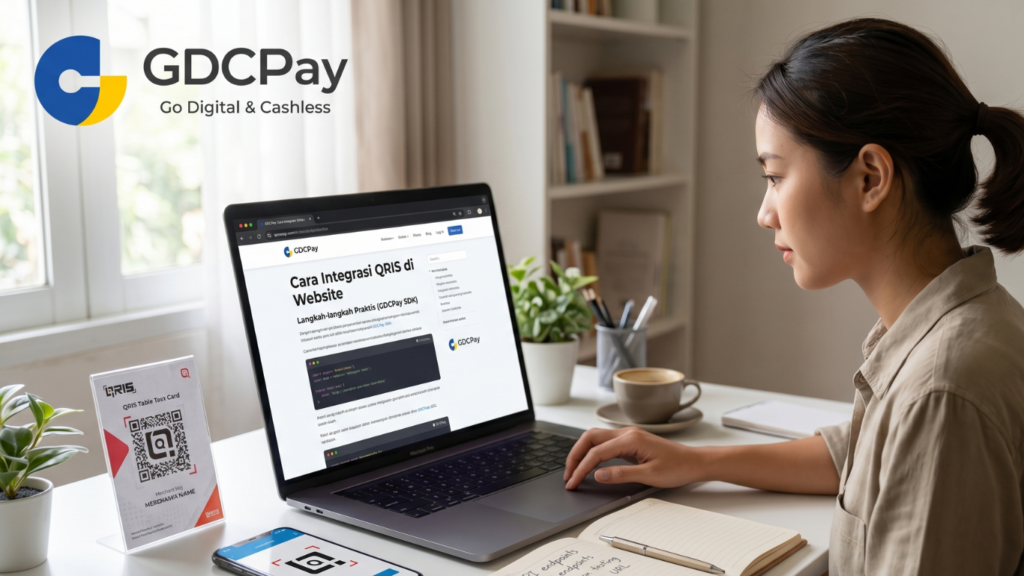 Ilustrasi Virtual Account GDCPay dengan transaksi terverifikasi otomatis, nominal pembayaran terkunci, dan dashboard payment gateway
