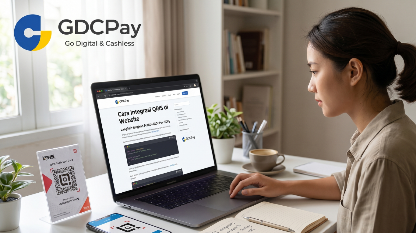 Ilustrasi Virtual Account GDCPay dengan transaksi terverifikasi otomatis, nominal pembayaran terkunci, dan dashboard payment gateway