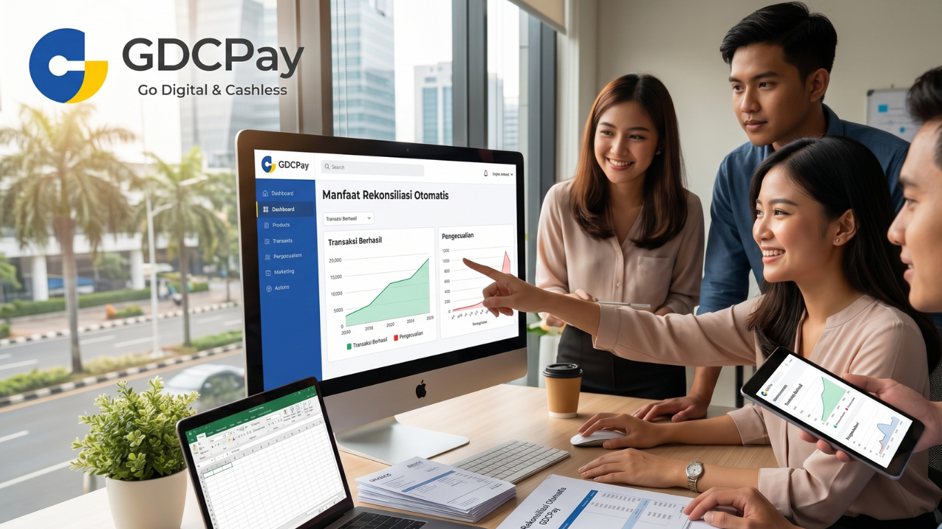Ilustrasi cara mengurangi chargeback pada toko online dengan payment gateway kuat, QRIS, dashboard transaksi, dan verifikasi pembayaran