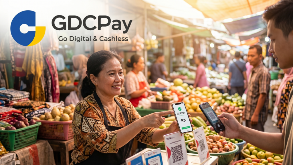 Ilustrasi payment gateway terbaik Jakarta dengan QRIS, Virtual Account, e-wallet, payment link, settlement rate, dan dashboard rekonsiliasi otomatis
